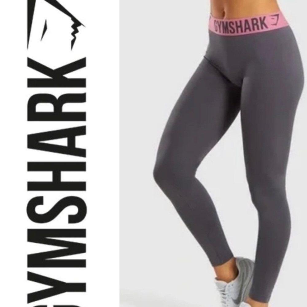 Gymshark Charcoal‎ Leggings with Pink Waistband